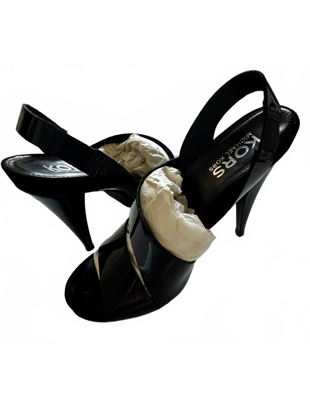 NWOT KORS Michael Kors Black Patent Leather Strappy Slingback Heels 10.5M